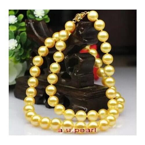 Elegant round 9-10mm south sea gold pearl necklace 18inch KKK