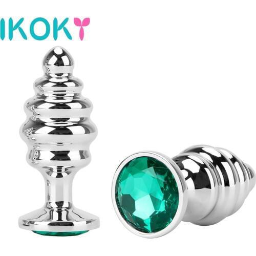 IKOKY Anus Dilator Prostate Massager Thread Anal Plug Jewelry Metal Butt Plug Sex Toys For Women Man Gay Anal Beads