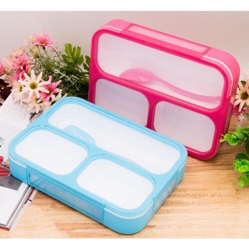 1000ml Healthy Plastic Lunch Box With Spoon Leak-Proof Microwave Partition Bento Box Food Container Adults Lady Kid Lunchbox