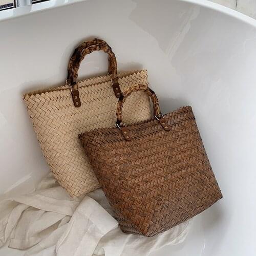 2021 Vegetable Basket Portable Straw Bags for Women Woven Tote Handbags Handmade Rattan Beach Handbags Travel Bags Bolsas Mujer