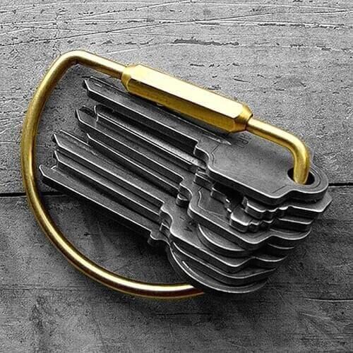 Brass Keychain Simple Retro Pure Copper Key Rings Holder EDC Durable Key Chains Large Capacity Bag Charm Best Gift Wholesale