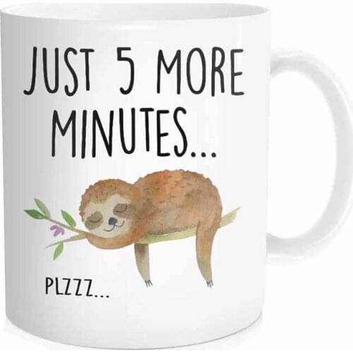 Sloth Cup, Just 5 More Minutes Coffee Mug, Cute Tea Lazy Gift For Her Him, Birthday Christmas, 11 OZ White Ceramic
