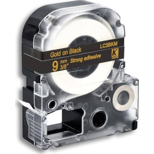 9mm Gold on Black SC9KZ Compatible Epson KingJim Label Printers LC-3BKP Laminated Label Tapes Ribbon LC3BKP for LW-300 400
