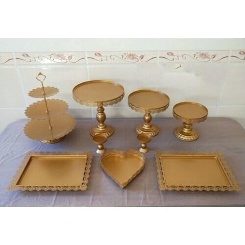 Gold silver plated metal Cake Plate Stand set Hollow flower dessert baking tray wedding centerpiece table ornaments decorations