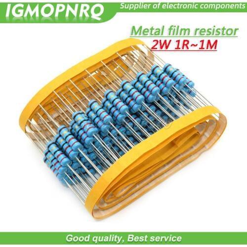 1000pcs 2W Metal film resistor 1% 1R ~ 1M 2.2R 4.7R 10R 22R 47R 100R 220R 470R 1K 10K 100K 2.2 4.7 10 22 47 100 220 470 ohm