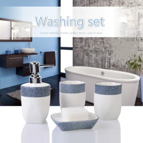 Ceramic Bathroom Accessories Set Marble Texture Bathroom Set of Six European Toiletries Set Bath Bottle Toothbrush Cup Soap Box