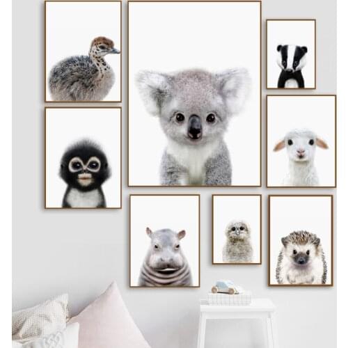 Koala Owl Monkey Hedgehog Hippo Sheep Duck Wall Art Canvas Painting Nordic Poster And Prints Wall Pictures For Living Room Decor