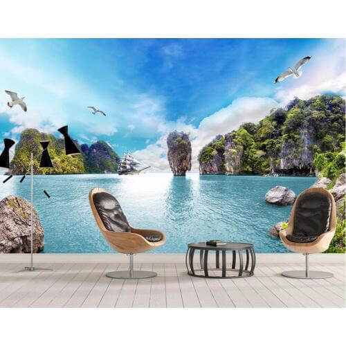 Custom photo Non-woven mural 3d wallpapers for living room sea island scenery painting 3d wall murals wallpaper for walls