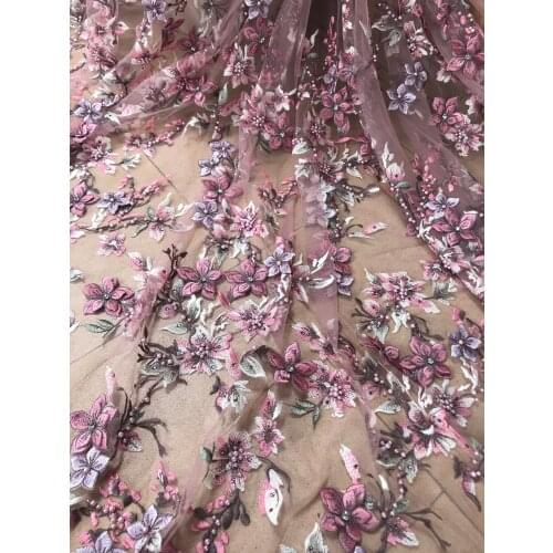 Latest French Nigerian Lace Fabrics High Quality Tulle African Lace Fabric SYJ-30683 French Tulle Lace with beads