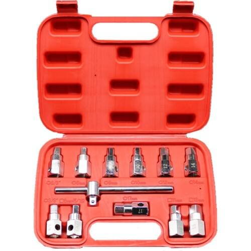 New arrival! 12Pcs Oil Drain Plug Key Set 3/8'' Drive T-bar Square&Hexagon Key Drives