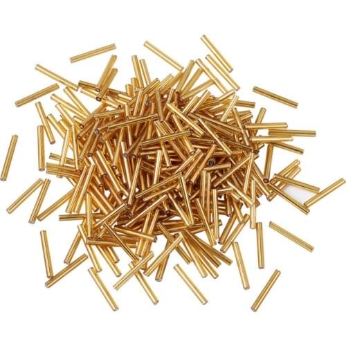 Approx 2000pcs/440g 20x2.5mm Long Tube Lined Goldenrod Transparent Glass Bugle Spacer Beads Jewelry Garment Accessories