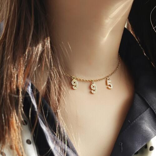 Lucky Number Pendant Necklace for Women Girls 2mm Customized Stainless Steel Rolo Chain CZ Number Age Year of Birth Gift DDN211