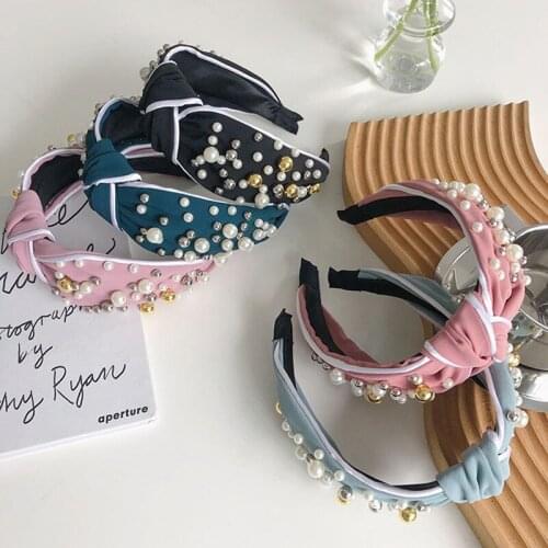 Pearl wide-brimmed headbands fashion hair accessories women gypsophila knotted headband boutique hair bands wash face headwear