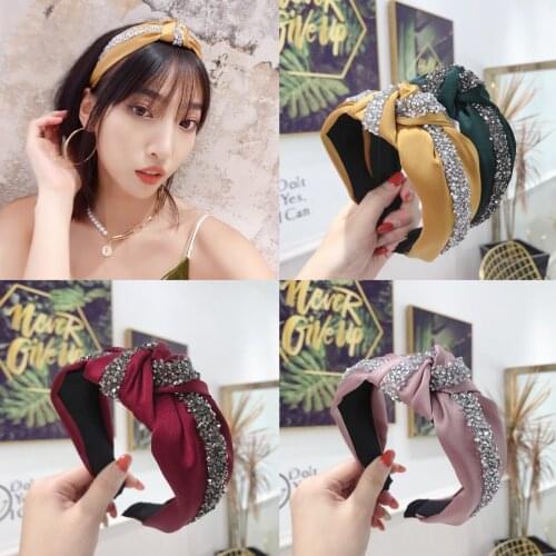 Fashion Shining Rhinestone Hairband Headband Women Wide Side Headwear Solid Casual Headwear Turban Hair Accessories Wholesale