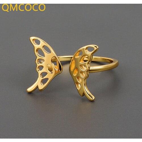 QMCOCO 925 Silver Opening Adjustable Rings For Women New Fashion Elegant Charming Sweet Butterfly Party Jewelry Accessories