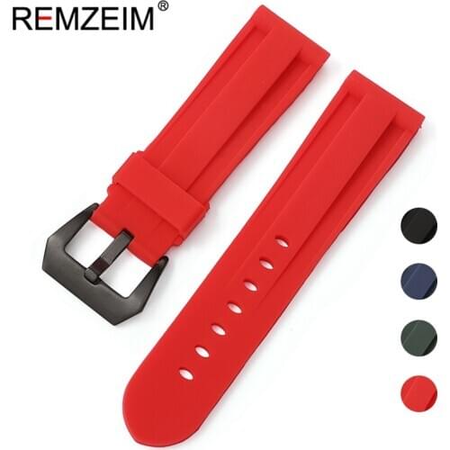 REMZEIM Soft Silicone Sport Watchband Red Black Blue Green Men Women 22mm 24mm 26mm Replacement Band Strap Watch Accessories