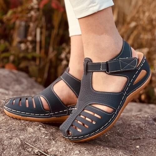 Womens Sandals Leather Hook Loop Casual Wedges Thick Platform Shoes Ladies Soft Sewing Retro Female Sandals New New Summer