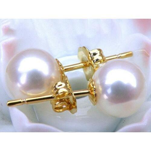 TOP 8MM AAA+++ GRADE PERFECT ROUND WHITE AKOYA PEARLS EARRING 14K SOLID GOLD