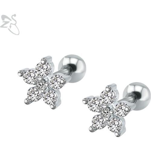 Plum Flowers Earrings Surgical Steel Brinco Cubic Zircon Stone Piercing Ear Studs Fashion Jewellery For Girls Female Best Friend