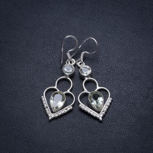 Natural Green Amethyst Handmade Indian 925 Sterling Silver Earrings 1 3/4" T5252