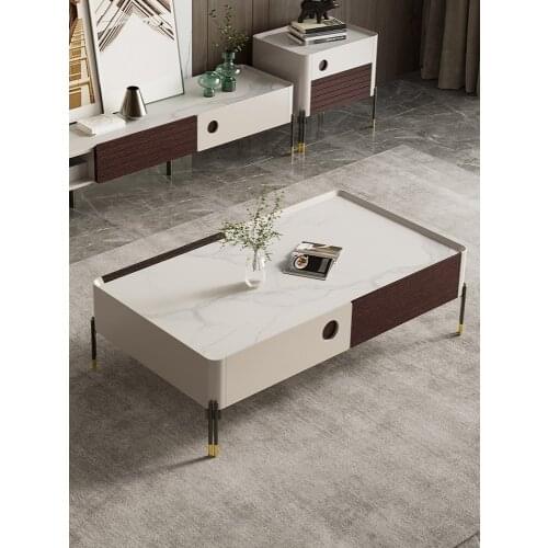 Nordic rock plate tea table modern simple light luxury guest hall small family minimalist tea table TV combination cabinet