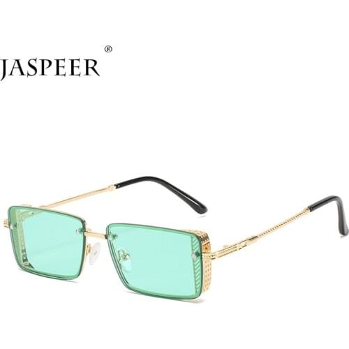 JASPEER Steampunk Rectangle Sunglasses Women Men Vintage Brand Designer Punk Square Metal Small Frames Sun Glasses Shades Female