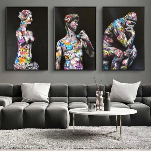 Modern David Sculpture Graffiti Art Canvas Paintings on the Wall Posters and Prints Thinker Abstract Street Pictures Home Decor