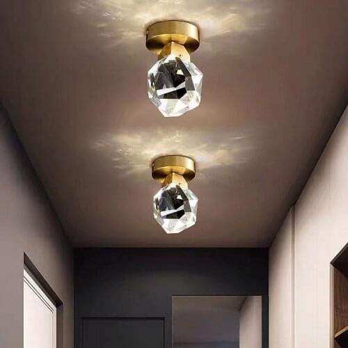 Modern Copper Crystal LED Ceiling Lamp Retro Luxury Bedroom Plafondlamp Living Room Aisle Bar Home Decor Ceiling Light Luminaire