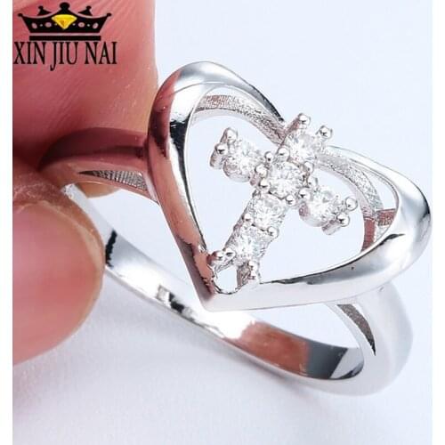 Unique Mysterious Belief Ring Christian Cross" ring,"God in the heart"Rhinestone Cross Rings Female Ladies Exquisite Simple