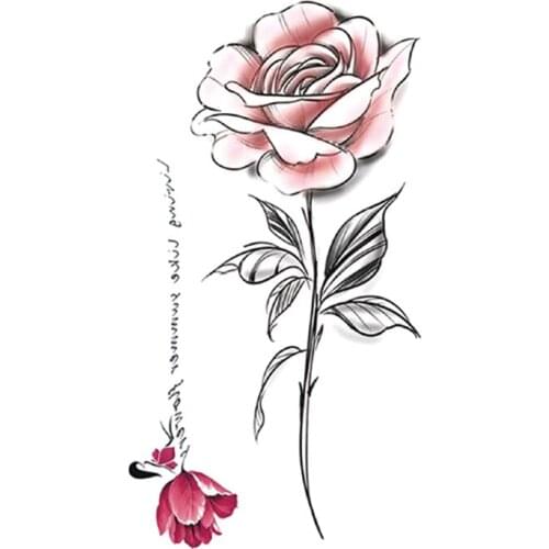 Watercolor Roses Waterproof Temporary Tattoo Sticker Black English Alphabet Fake Tattoos Flash Tatoos Arm Body Art for Women Men