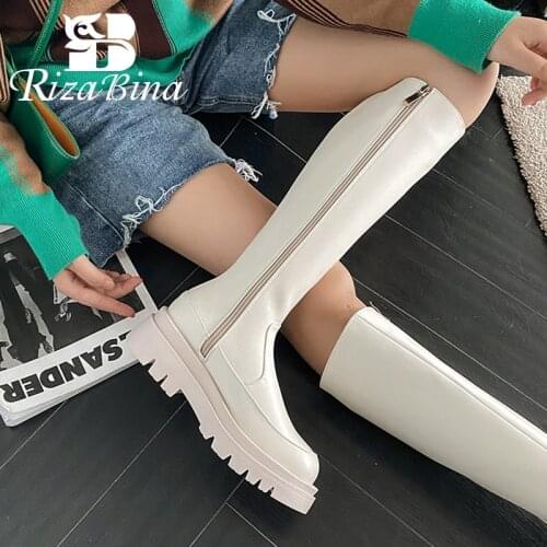 RIZABINA Size 33-43 Women Knee Boots 2021 Fashion Platform High Heel Winter Shoes For Woman Warm Long Boot Lady Casual Footwear