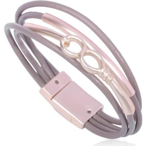 Blucome Fashion Multilayer Leather Magnet Bracelet Rose Gold Color Jewelry For Women Girls Bracelets Party Daily Accessories