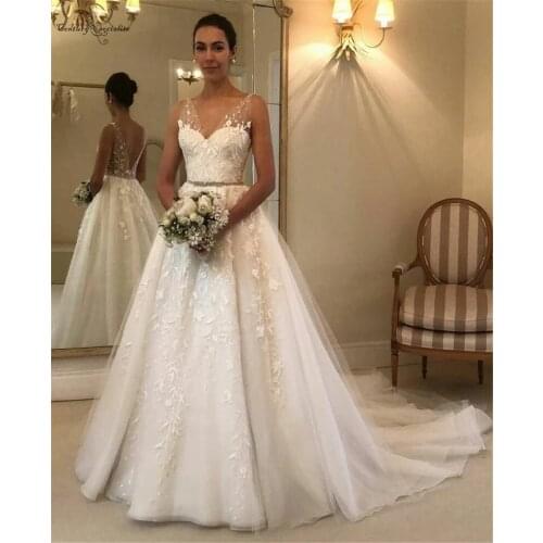 Gorgeous Wedding Dresses Lace A-Line V-Neck Backless Customized Bride Dress Bridal Gowns Robe De Mariee Vestido De Noiva