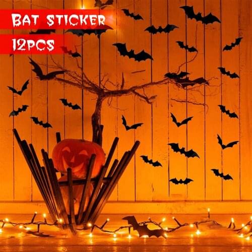 12 Pcs Halloween 3D Black Bat Wall Stickers Halloween Horror Bats Removable Stickers Halloween Party DIY Decorative Wall Decal