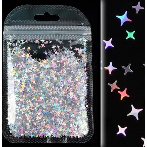 2g/bag Holographic Four-pointed Star Manicure Sequin,12 Colors 4.5MM+2.5MM Irregular Spangles/flake for Nail Design Accessories