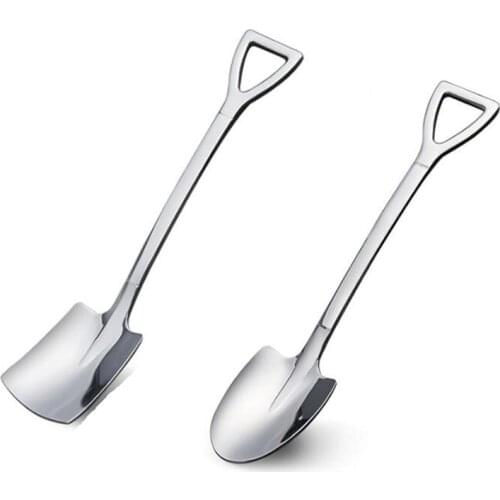2PCS/set Stainless Steel Iron Shovel Spoon Coffee Ice Cream Spoon Engineering Shovel Retro Cute Square Head Spoon Kitchen Gadget