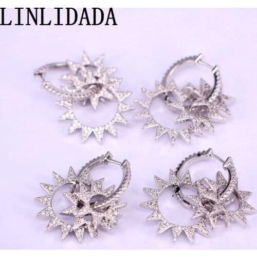 3Pairs, New style Jewelry Silver Color CZ Charm 3-Stars Earrings for Women Hoop Earrings Wedding Party Gifts