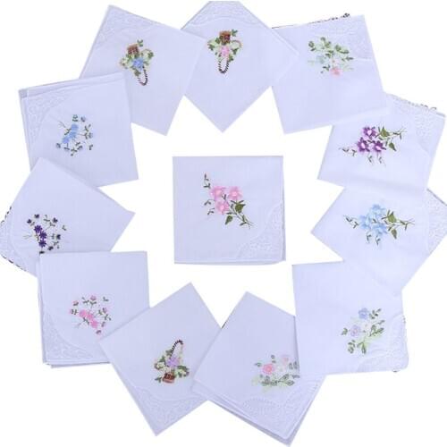 5Pcs Womens Cotton Handkerchiefs Floral Embroidered Butterfly Lace Pocket Hanky 62KE