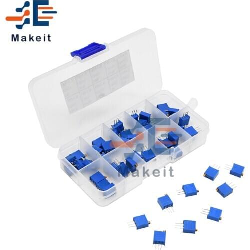 50Pcs/lot 10 Values 3296W Multiturn Trimmer Potentiometer Variable Resistance 500R 1K 2K 5K 10K 20K 50K 100K 200K 1M Ohm Kits