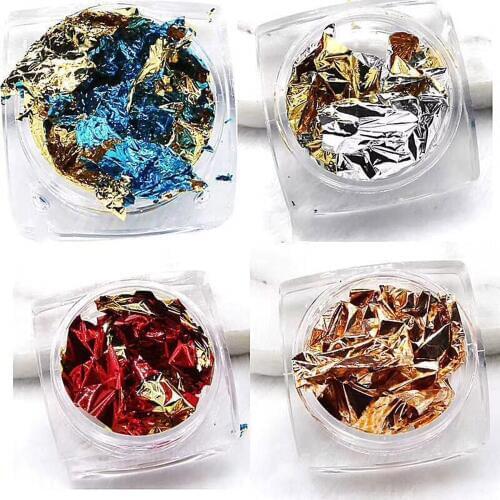 6pots/set Nail Foil Paper Double-sided Gold Silver Colorful Retro Platinum Broken Paper Glitter Nail Foil Decor Paillette Flakes
