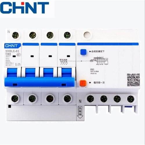 CHNT NXBLE-63 Residual current operated circuit breaker RCBO 6KA type D 4P 30mA 50HZ 6A 10A 16A 20A 25A 32A 40A 50A 63A