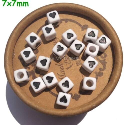 Heart Letters 7mm 7*7mm 50 pcs Unique Square Acrylic Spacer Loose Cube Heart Beads for DIY Necklace Jewelry Bulk Wholesale