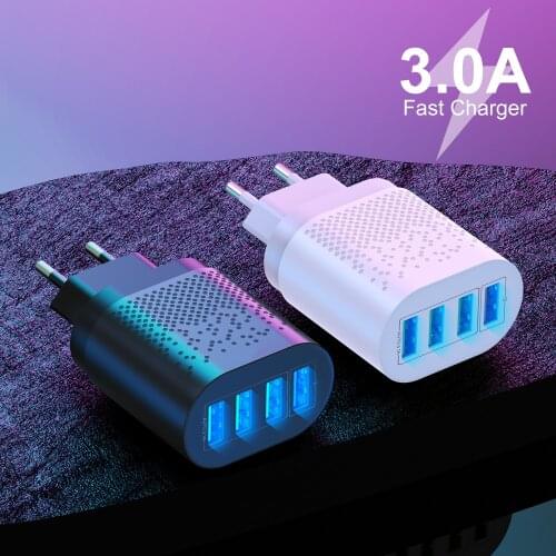 4 USB Fast Charger EU/US Plug Mobile Phone Charging Power Adapter For Huawei Xiaomi MI 10 Samsung S10 iPhone 11 XR Tablet Charge