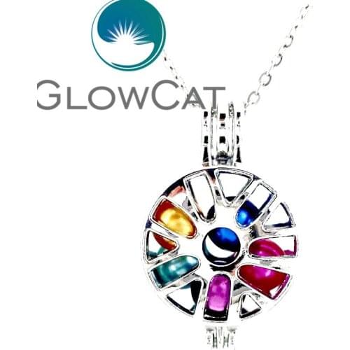 Ch-LL615 Bright Silver Car Wheel Locket Necklace Beads Cage Aromatherapy Essential Oil Diffuser Akoya Oyster Pearl Cage
