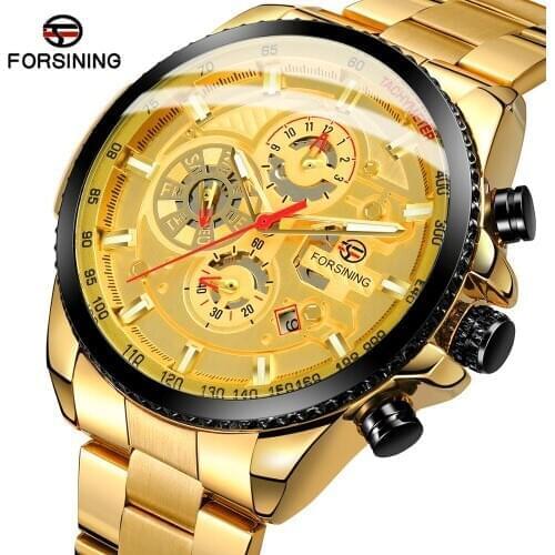 Forsining Mens Automatic Watch Steel Male Clock Calendar 3 Dial Wristwatch Mechanical Waterproof Relogio Masculino