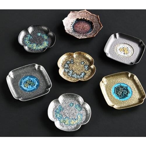 Teacup Mat Tea Set Accessories Thermal Insulation Non-Slip Mat Enamel Color Tea Mat Alloy Cup Holder Coasters In Holder Set