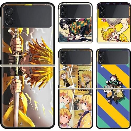 Phone Case For Samsung Galaxy Z Flip 3 5G Black Hard Cover ZFlip 3 Luxury Shockproof Bumper Cases Fundas Anime Demon Slayer Capa