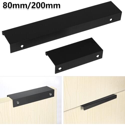 Black Hidden Cabinet Handles Aluminum Alloy Kitchen Handles Cupboard Pulls Drawer Knobs Furniture Room Door Hardware 80/200mm