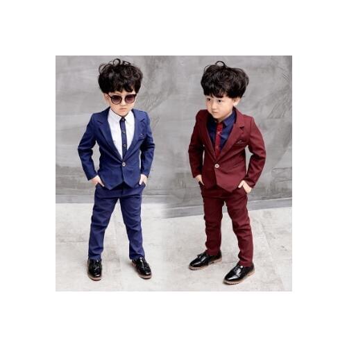 2019 Fashion Autumn Winter baby Boys suit Formal Top Childrens Suits for boys Wedding Childrens red / blue party 3pcs Suits