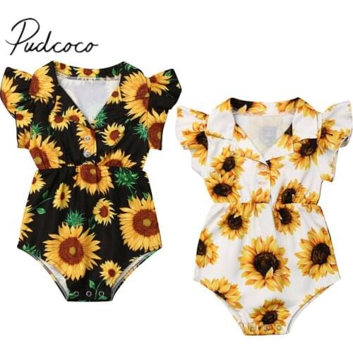 2019 Baby Summer Clothing 0-4Y Toddler Baby Girl Sunflower Ruffle Bodysuit Shortsleeve Lovely Jumpsuit Outfits Sunsuit Playsuits